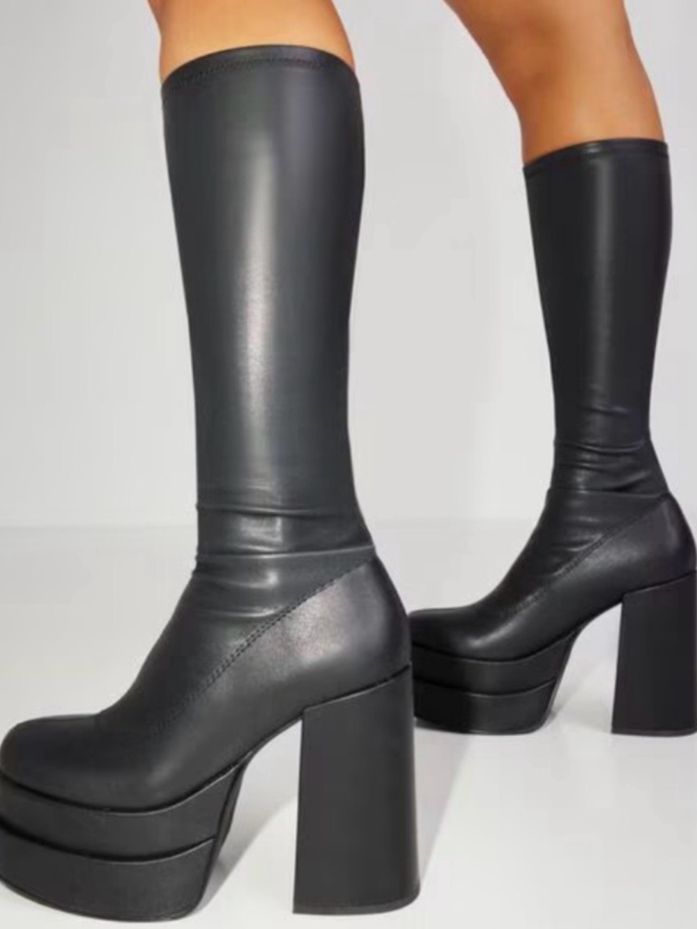 Steve Madden Black Knee-High Platform Block Heel Boots